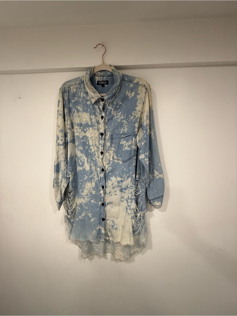 Thrill Jeans Light Blue and Cream Tie-Dye Denim Shirt